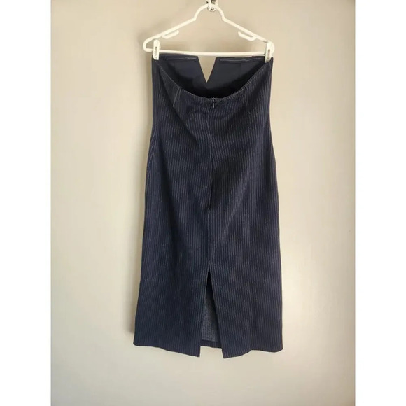 NWT Anthropologie Stripe Strapless Menswear Dress Sz 14 Stretch Deep Navy #9G406 - Picture 7 of 13